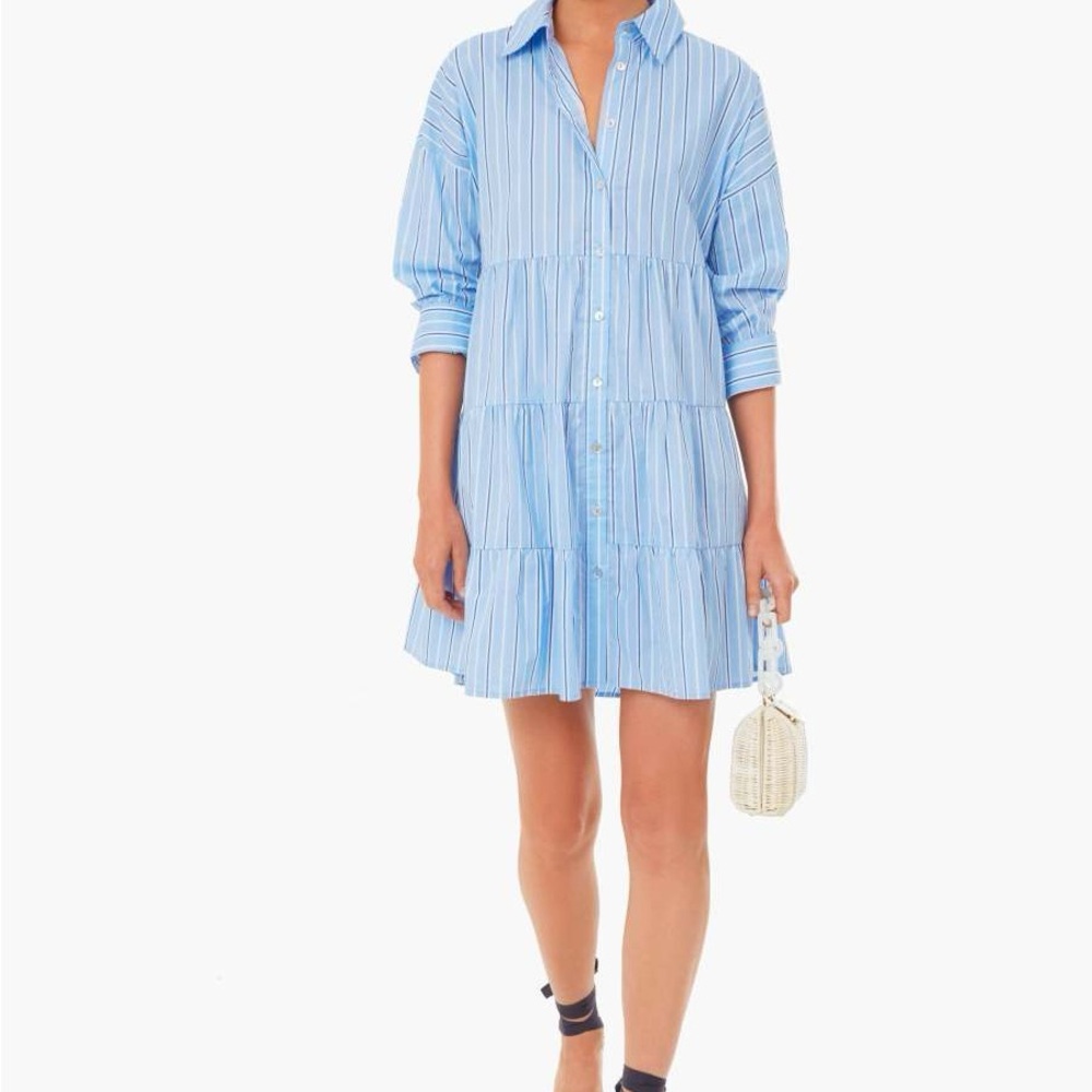 Pomander Place Light Blue Striped Long Sleeve Dress